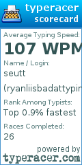 Scorecard for user ryanliisbadattyping