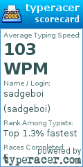 Scorecard for user sadgeboi