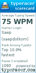 Scorecard for user saepdotkom
