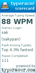 Scorecard for user sakypan