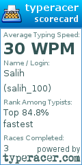 Scorecard for user salih_100