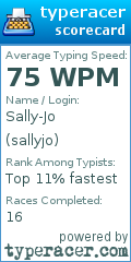 Scorecard for user sallyjo
