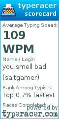Scorecard for user saltgamer