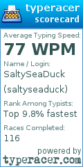 Scorecard for user saltyseaduck