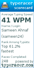 Scorecard for user sameen24