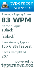 Scorecard for user sblack