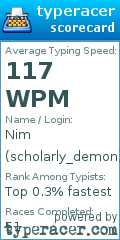 Scorecard for user scholarly_demon