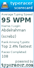 Scorecard for user screbz
