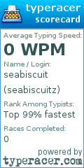 Scorecard for user seabiscuitz