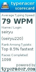 Scorecard for user seiryu220