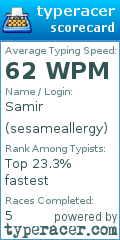 Scorecard for user sesameallergy