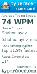 Scorecard for user shahbalayev_elnur