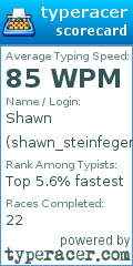 Scorecard for user shawn_steinfeger