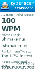 Scorecard for user shimakemuri