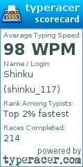 Scorecard for user shinku_117