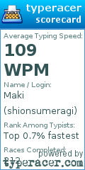 Scorecard for user shionsumeragi