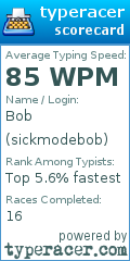 Scorecard for user sickmodebob