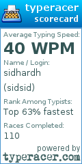 Scorecard for user sidsid