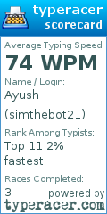 Scorecard for user simthebot21