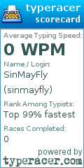 Scorecard for user sinmayfly
