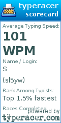 Scorecard for user sl5yw