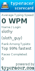 Scorecard for user sloth_guy