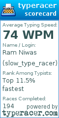 Scorecard for user slow_type_racer