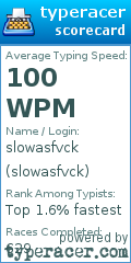 Scorecard for user slowasfvck