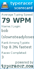 Scorecard for user slownsteadylosesrace