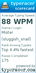 Scorecard for user sluggish_snail