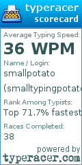Scorecard for user smalltypingpotato