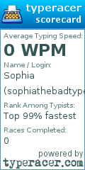 Scorecard for user sophiathebadtyper