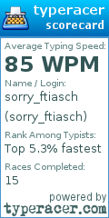 Scorecard for user sorry_ftiasch