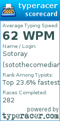 Scorecard for user sotothecomedian
