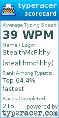 Scorecard for user stealthmcfilthy