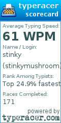 Scorecard for user stinkymushroom