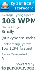 Scorecard for user stinkypoomuncher