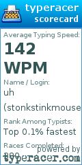 Scorecard for user stonkstinkmouse