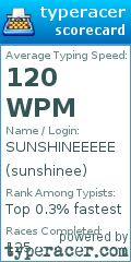 Scorecard for user sunshinee