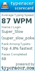 Scorecard for user super_slow_poke