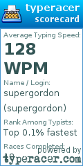 Scorecard for user supergordon
