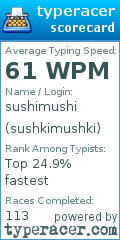 Scorecard for user sushkimushki