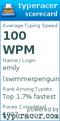 Scorecard for user swimmerpenguin