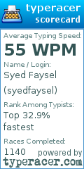 TypeRacer.com scorecard for user syedfaysel