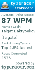 Scorecard for user talgatb