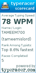 Scorecard for user tameemislord