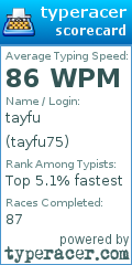 Scorecard for user tayfu75