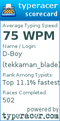 Scorecard for user tekkaman_blade
