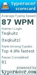 Scorecard for user teqkuitz