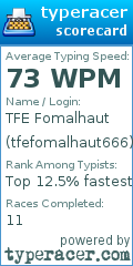 Scorecard for user tfefomalhaut666